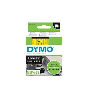 Dymo D1 Ruban d'étiquettes autocollantes, 9mm x 7m, noir sur fond jaune,|NWL France-DYMS0720730