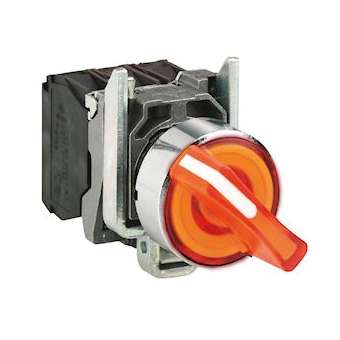 Harmony XB4 - bouton à manette lum - D22 - 2 pos fix - orange - 1O+1F - 24V|Schneider Electric-SCHXB4BK125B5