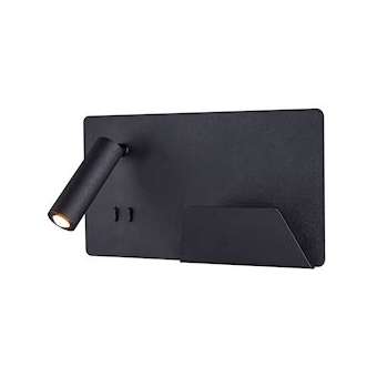 SOMNILA SPOT, applique int. liseuse, droite, noir, LED 13W, 3000K, avec port USB|SLV-DC51003456