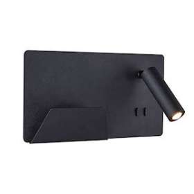 SOMNILA SPOT, applique int. liseuse, gauche, noir, LED 13W, 3000K, avec port USB|SLV-DC51003455