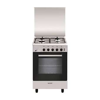 Cuisinière 53 x 50 cm inox/manettes noires - Alpha - Four gaz émail lisse 58 L|Airlux-ALXGA550MIX