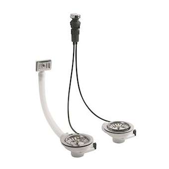 Bonde évier 2 cuves D90 mm commande à cable,cuvette D113 mm, serrage 0/18 mm|Valentin-VA243800000000