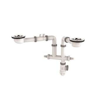 Vidage complet gain d'espace, TBXP, évier 2 cuves D90 h 64 mm, sortie D40|Valentin-VA239720000000