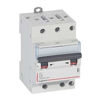 Disj. DNX³4500 6kA arrivée/sortie borne à vis - 3P 400V~ 6A courbe C -1 module|Legrand-LEG406888
