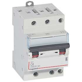 Disj. DNX³4500 6kA arrivée/sortie borne à vis - 3P 400V~ 6A courbe C -1 module|Legrand-LEG406888