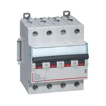 Disjoncteur DX³ 6000 -vis/vis- 4P- 400V~-10A-courbeC-peigne HX³ trad 4P - 4M|Legrand-LEG407896