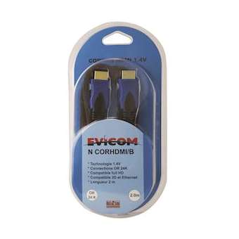 Cordon HDMI mâle/mâle - 2 mètres sous blister|Evicom-EVCNCORHDMIB