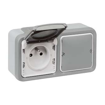 Prise connectée Plexo with Netatmo 16A 3680W - complet saillie 2 postes gris|Legrand-LEG069796