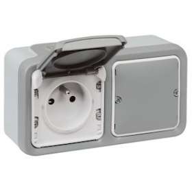 Prise connectée Plexo with Netatmo 16A 3680W - complet saillie 2 postes gris|Legrand-LEG069796