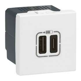 Chargeur 2 USB Type-C 3A 5V 15W Mosaic 2 modules 230V - blanc|Legrand-LEG077590