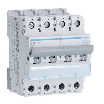 Disjoncteur 4P 6-10kA courbe C - 40A 4 modules|Hager-HAGNFN440