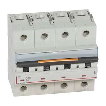 Disjoncteur DX³ 25kA arrivée haut/départ bas vis 4P 400V~ 40A courbe C 6 modules|Legrand-LEG409798
