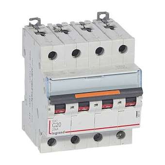 Disjoncteur DX³ 25kA arrivée haut/départ bas vis 4P 400V~ 20A courbe C 4 modules|Legrand-LEG409795