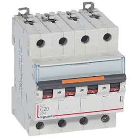 Disjoncteur DX³ 25kA arrivée haut/départ bas vis 4P 400V~ 20A courbe C 4 modules|Legrand-LEG409795