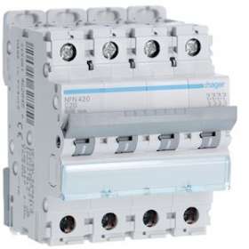 Disjoncteur 4P 6-10kA courbe C - 20A 4 modules|Hager-HAGNFN420