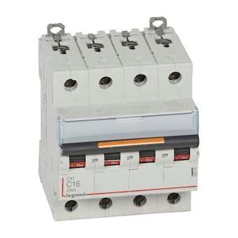 Disjoncteur DX³ 25kA arrivée haut/départ bas vis 4P 400V~ 16A courbe C 4 modules|Legrand-LEG409794