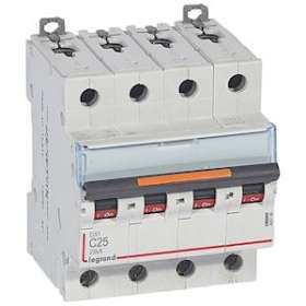 Disjoncteur DX³ 25kA arrivée haut/départ bas vis 4P 400V~ 25A courbe C 4 modules|Legrand-LEG409796