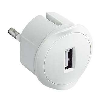 Chargeur USB 5V 1,5A maximum avec fiche 2P 10A et encombrement réduit - blanc|Legrand-LEG050680