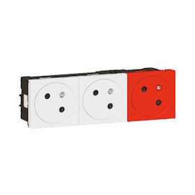 Triple prises Surface Mosaic Link prémontées 2 prises blanches + 1 prise rouge|Legrand-LEG077190L