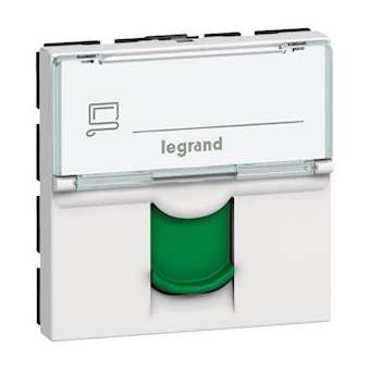Prise RJ45 catégorie6A STP blindage métal - volet vert Mosaic 2 modules - blanc|Legrand-LEG076524