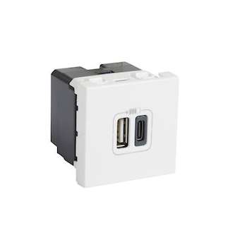Chargeur USB Type-A + USB Type-C 3A 5V 15W Mosaic 2 modules 230V - blanc|Legrand-LEG077592