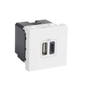 Chargeur USB Type-A + USB Type-C 3A 5V 15W Mosaic 2 modules 230V - blanc|Legrand-LEG077592
