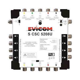 Commutateur universel 5 câbles 4 sat. + terrestre, 8 sorties|Evicom-EVCSCSC5208U