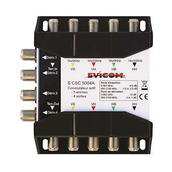 Commutateur cascadable actif 5 câbles 4 sat. + terrestre, 4 sorties|Evicom-EVCSCSC5004A