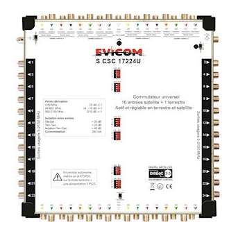 Commutateur universel 17 câbles 16 sat. + terrestre, 24 sorties|Evicom-EVCSCSC17224U