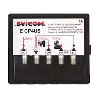 Coupleur de mât FM/B.III/UHF/SAT|Evicom-EVCECP4US