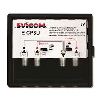 Coupleur de mât 3 entrées B.I -II / B.III / UHF|Evicom-EVCECP3U