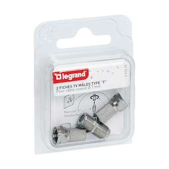 Adaptateur 'F' femelle pour fiche TV coaxiale - avec 2 fiches 'F' mâles à visser|Legrand-LEG091023