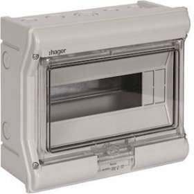 Coffret étanche vector IP55 1 rangée 8+2 modules h 210mm l 237mm|Hager-HAGVE110F