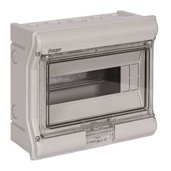 Coffret étanche vector IP55 1 rangée 8+2 modules h 210mm l 237mm|Hager-HAGVE110F