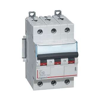 Disjoncteur DX³ 6000 -vis/vis-3P- 400V~-10A-10kA-courbeC-peigne HX³ trad 4P -3M|Legrand-LEG407827