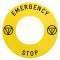 Harmony étiquette circulaire D60mm jaune logo EN13850 EMERGENCY STOP pr ZBZ3605