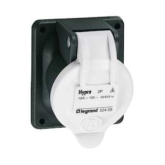 Prise de courant fixe 2P Hypra IP44 TBT 16A - 20V à 50V - plastique|Legrand-LEG052405