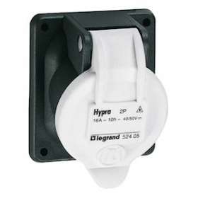 Prise de courant fixe 2P Hypra IP44 TBT 16A - 20V à 50V - plastique|Legrand-LEG052405