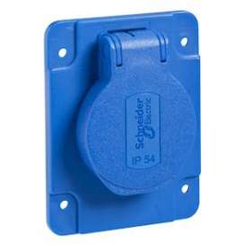 PratiKa - socle de prise NF 65x85mm - 2P+T 10-16 A - IP54 - connex. lat. - bleu|Schneider Electric-SCHPKN62B
