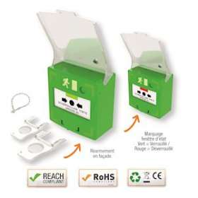 Déclencheur manuel vert 3 contacts Reset façade + capot, 2 clés, scellé|-IZYRCP300G