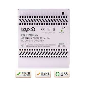 Alimentation rail DIN 5M 230V AC / 27,6V DC (24-28V) / 2,75A|-IZYPSDX2402.75