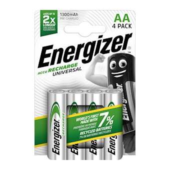 Piles Rechargeables Energizer Universal AA/LR6 1300maAh pack de 4|Energizer france-RSN424270