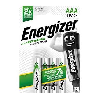 Piles Rechargeables Energizer Universal AAA/LR3 500maAh pack de 4|Energizer france-RSN424256