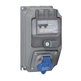 Coffret monoprise Hypra IP44 - 2P+T 16A 200V~ à 250V~ et 1 disjoncteur diff|Legrand-LEG059207