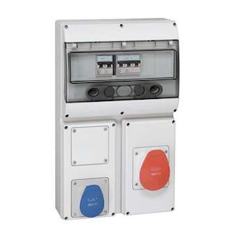 Coffret 2 prises P17 IP44 - 1 prise 2P+T 16A et 1 prise 3P+N+T 32A + disjoncteur|Legrand-LEG058921