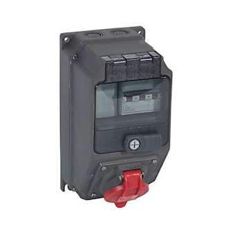 Coffret monoprise Hypra IP44 - 1 prise 3P+T 63A 380V~ à 415V~ et 1 disjoncteur|Legrand-LEG059239