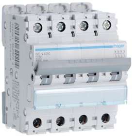 Disjoncteur 4P 6-10kA courbe D - 20A 4 modules|Hager-HAGNGN420