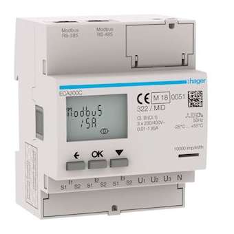 3 Phase kWhmeter via CT 1A or 5A 4M AGARDIO MID|Hager-HAGECA300C