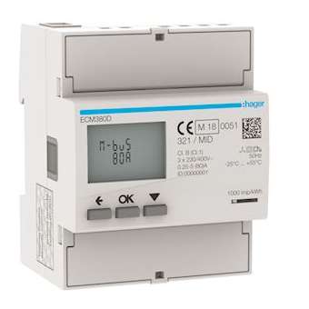 3 Phase kWhmeter direct 80A 4M MBUS MID|Hager-HAGECM380D