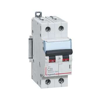 Disjoncteur DX³6000 10kA arrivée haute/départ bas vis 2P 20A courbe C - 2 mod|Legrand-LEG407785